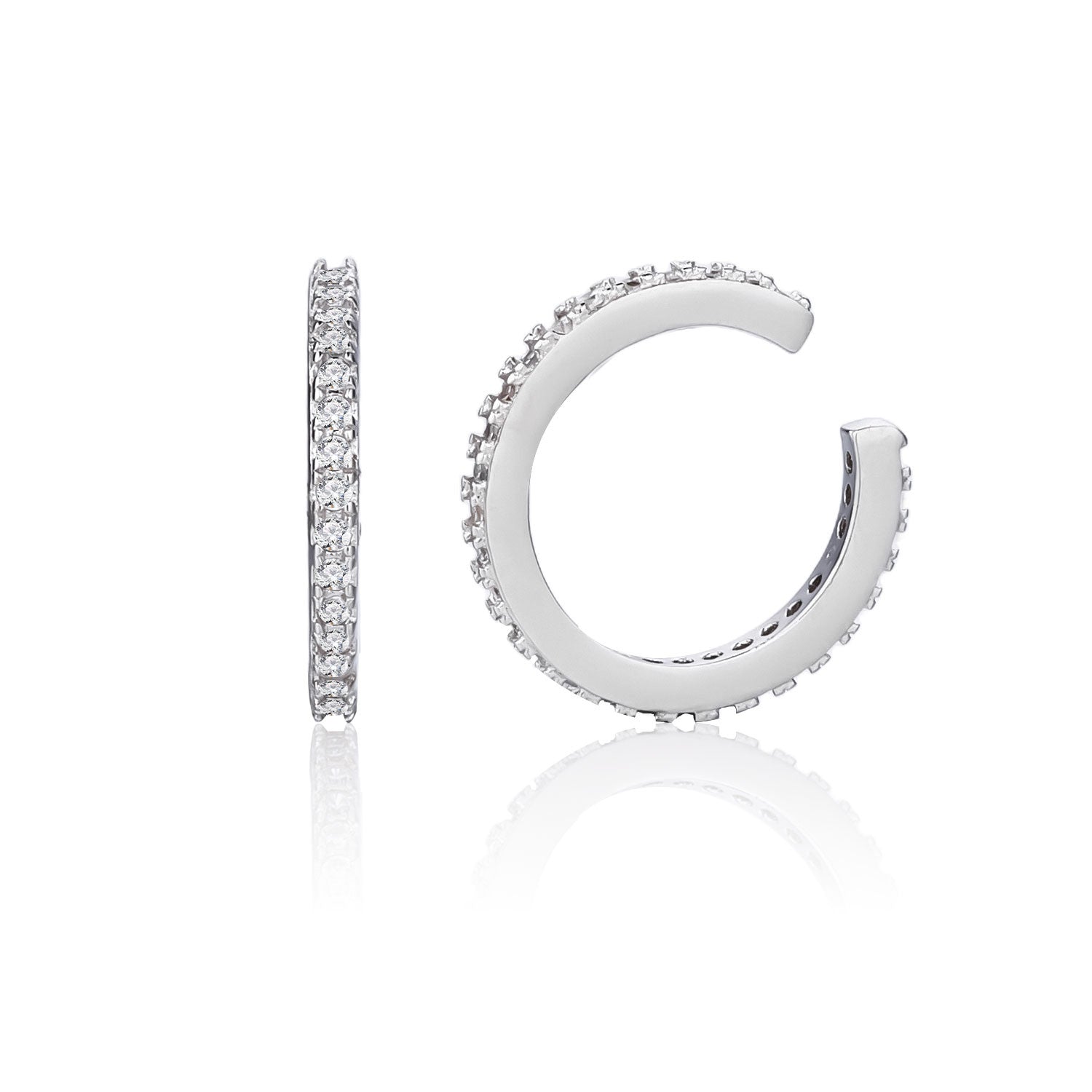 עגיל כסף צמוד מעוגל משובץ