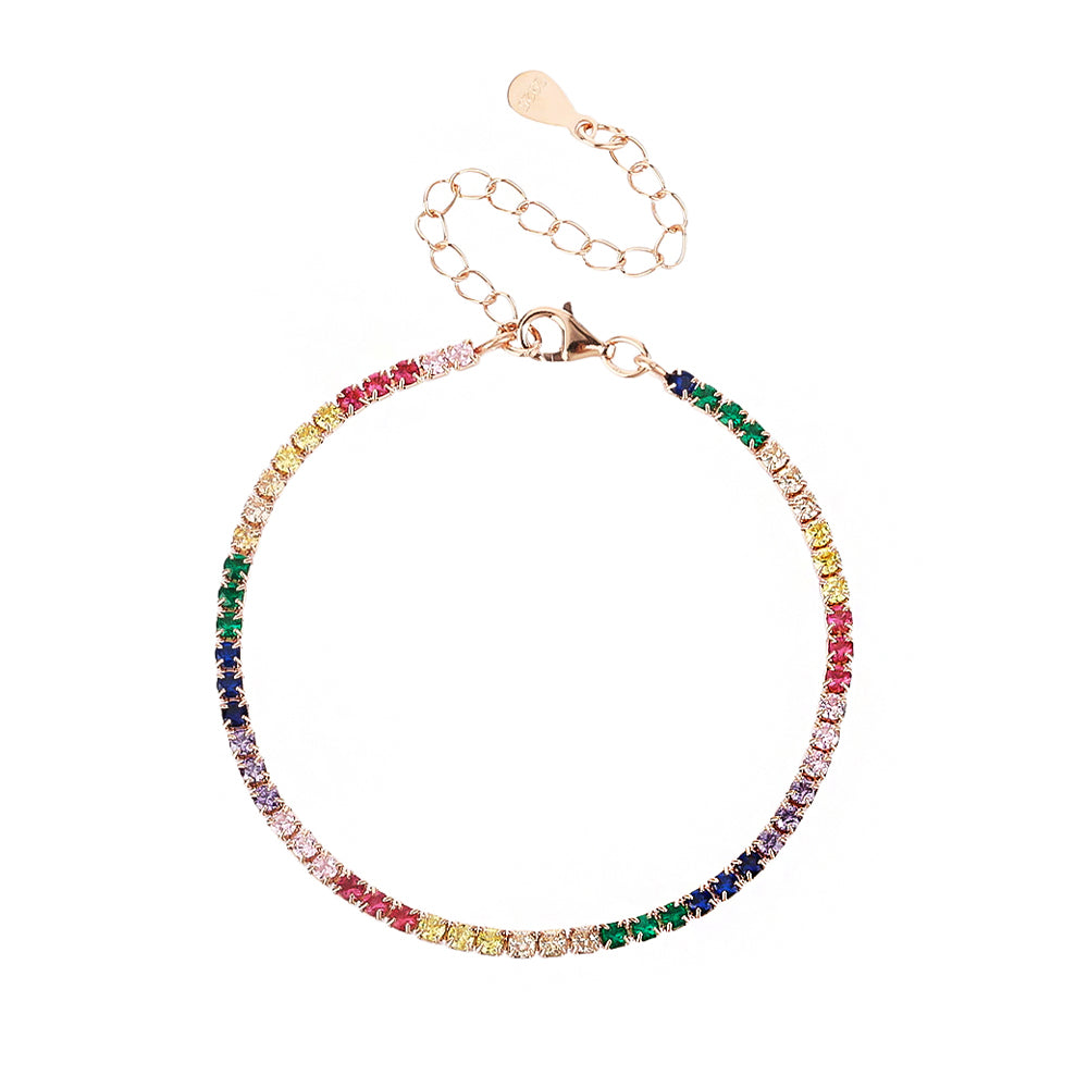 צמיד טניס רוזגולד אבנים צבעוניות