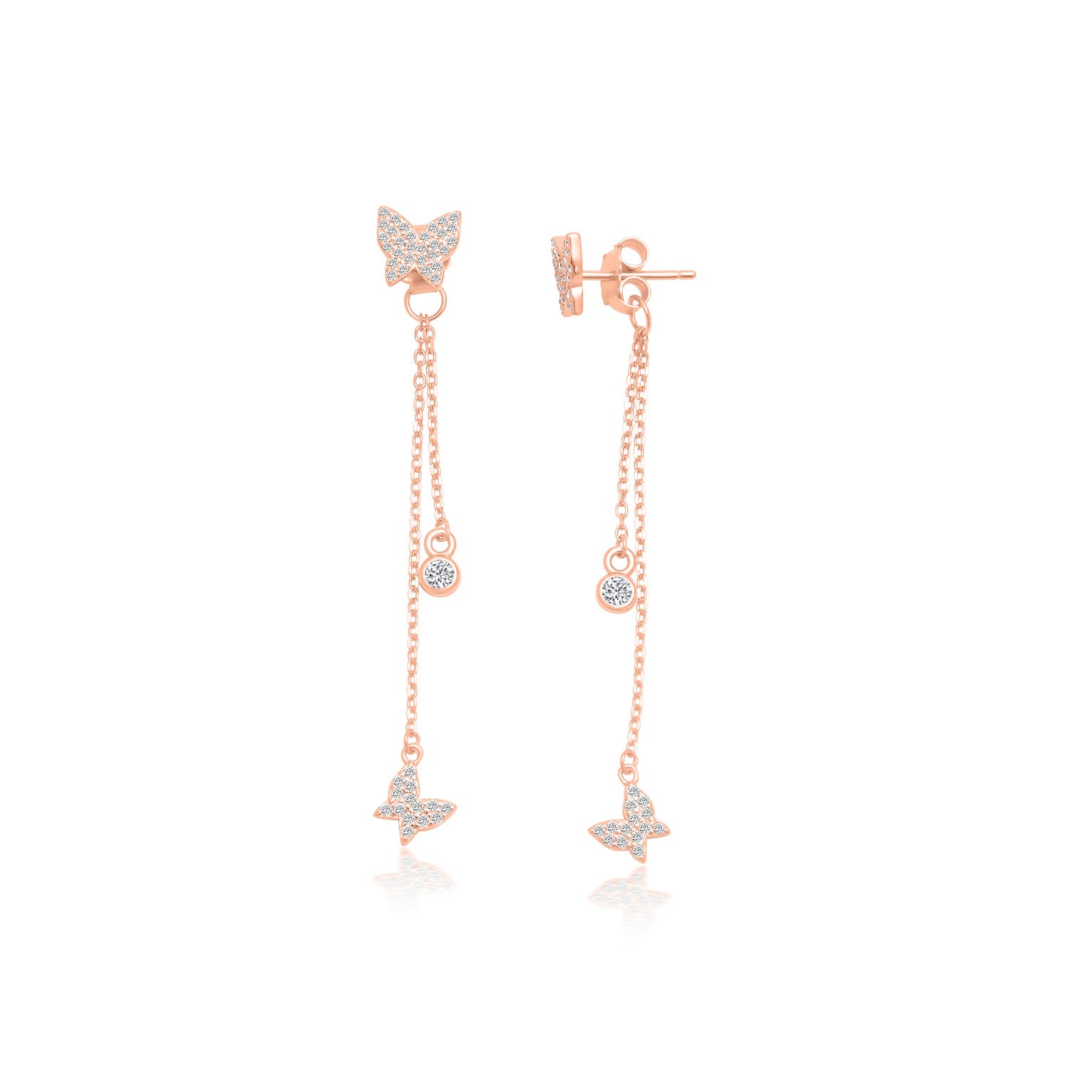 עגילי פרפר ארוכים רוזגולד