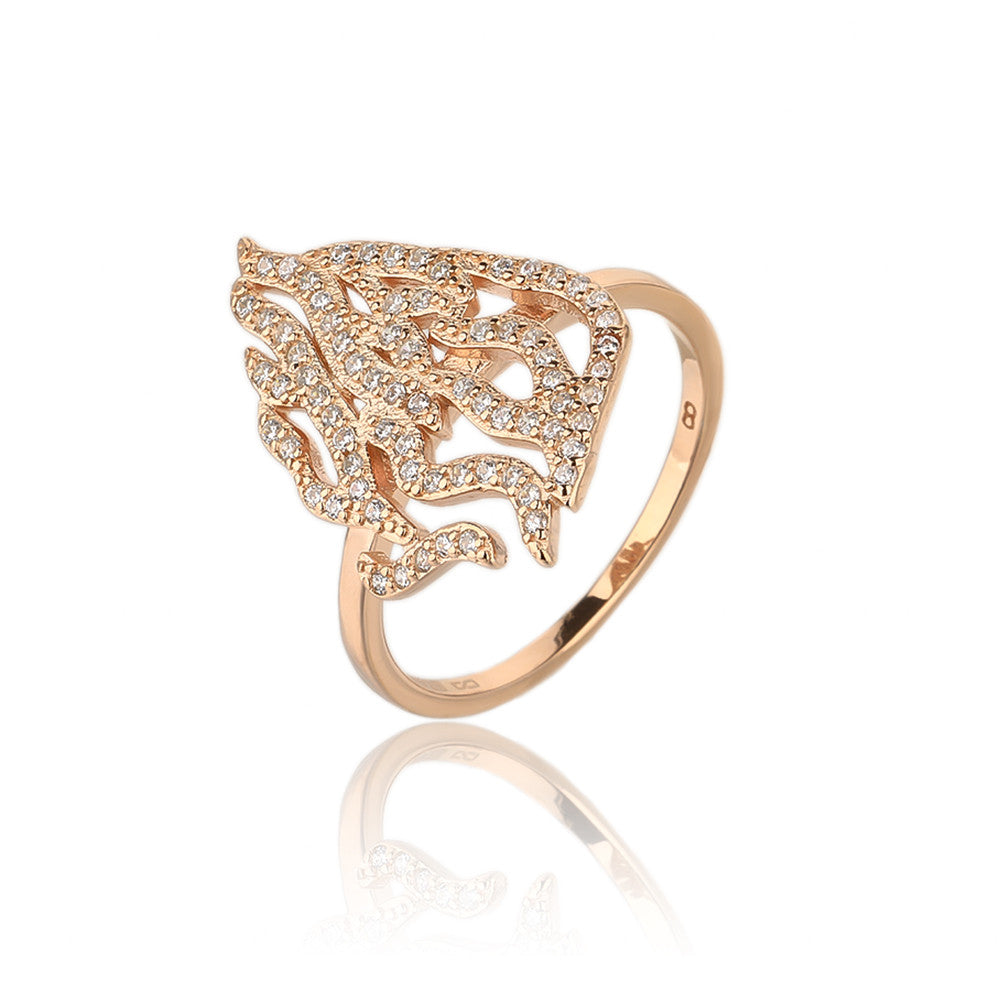 טבעת רוזגולד להבה משובץ