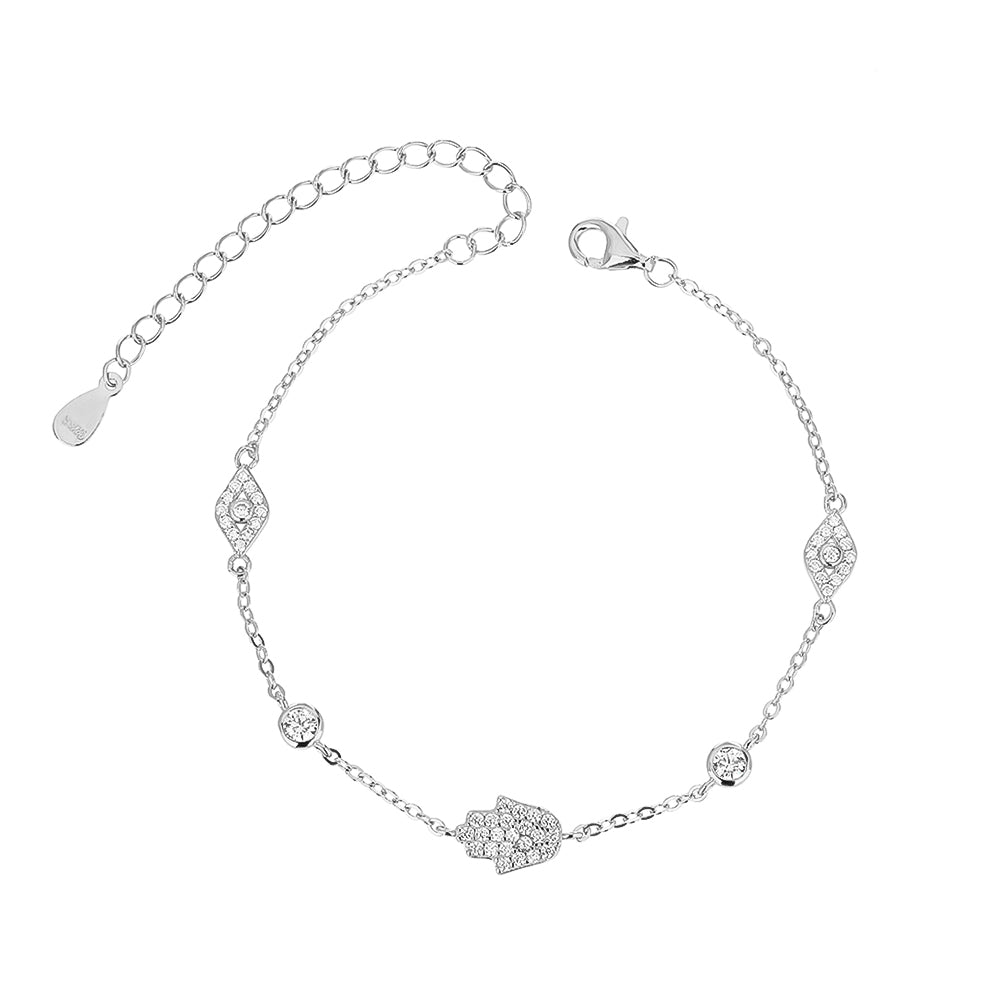 צמיד כסף חמסה ועין משובץ