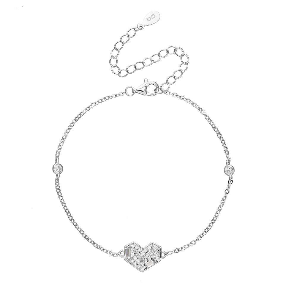 צמיד לב כסף עם אבנים