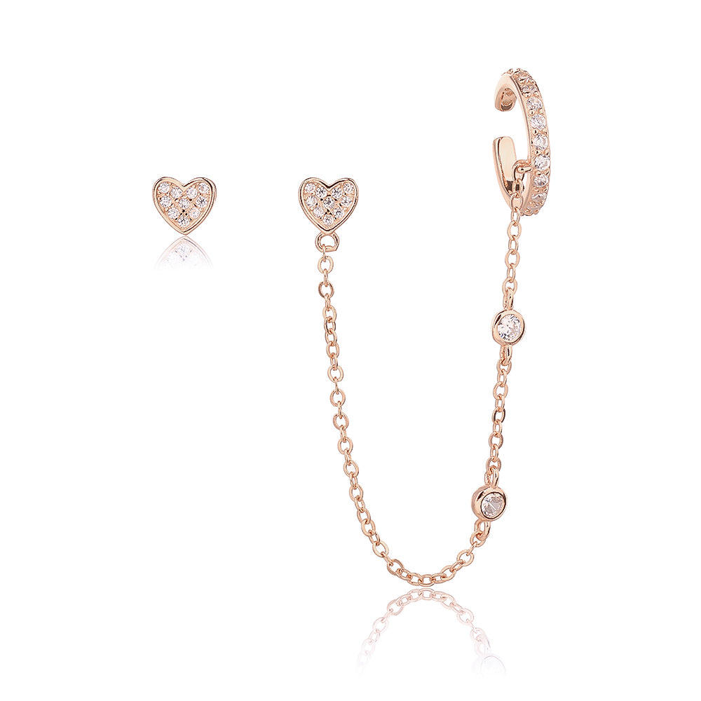 עגיל לב קטן עם שרשרת רוזגולד