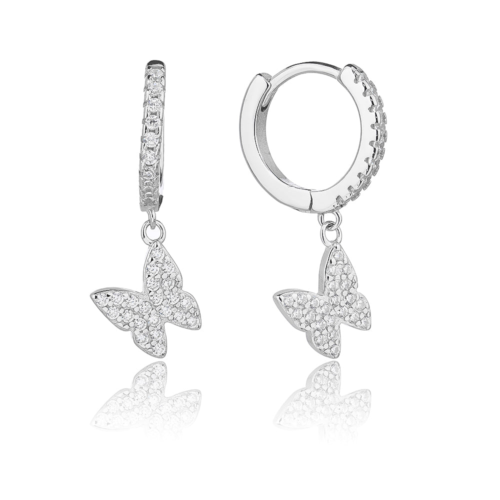 עגיל פרפר כסף משובץ אבנים