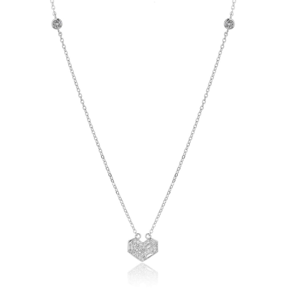 שרשרת לב כסף משובצת אבנים