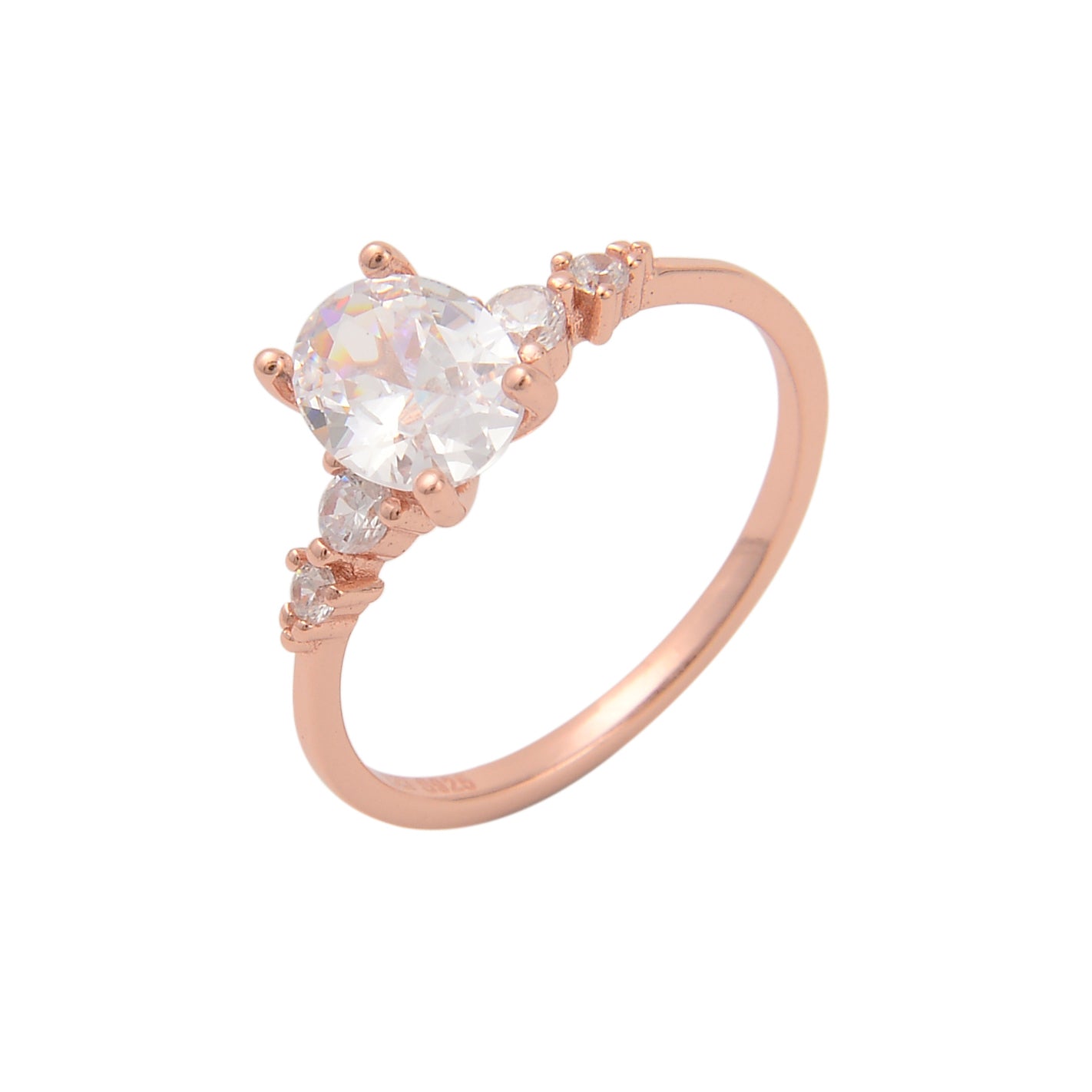 טבעת רוזגולד אליפסה קטנה משובצת