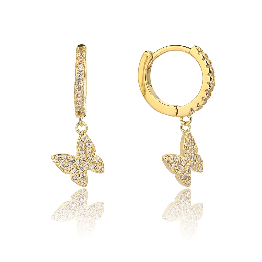 עגילי פרפר זהב משובץ אבנים