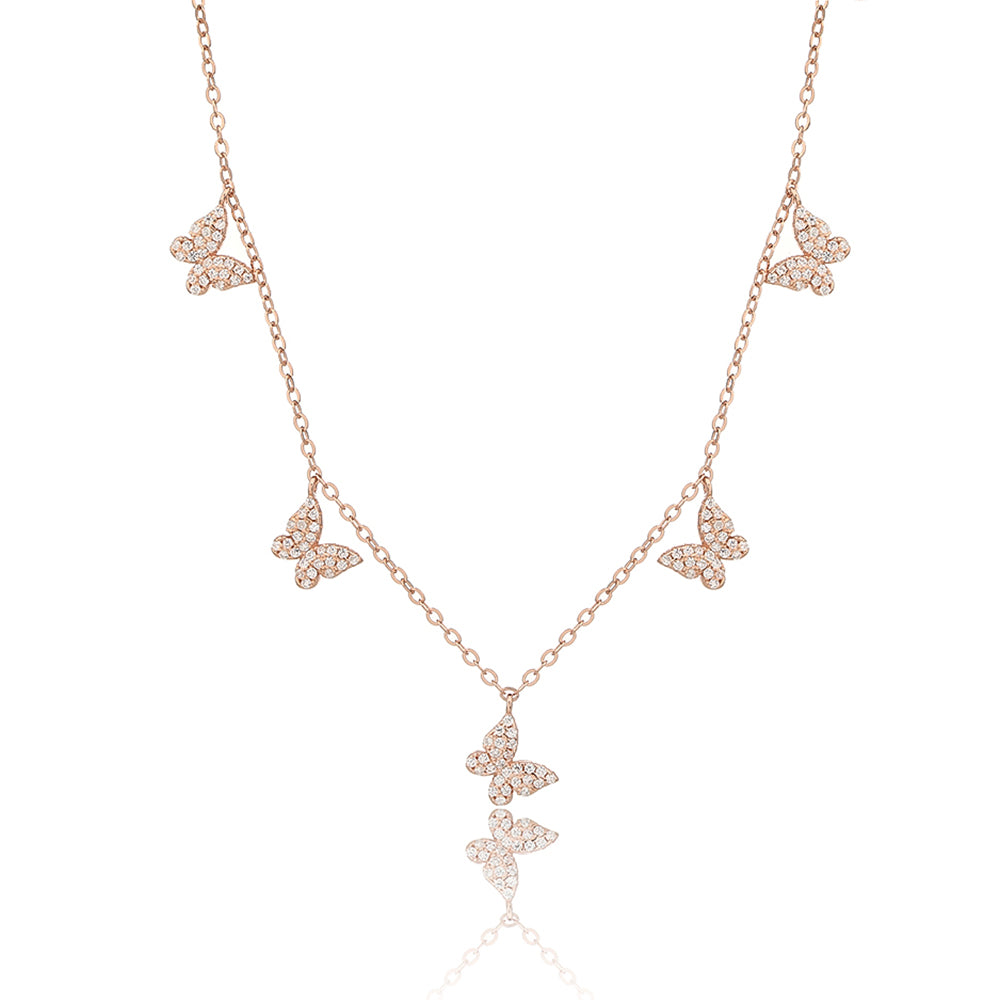 שרשרת רוזגולד פרפרים צמודה