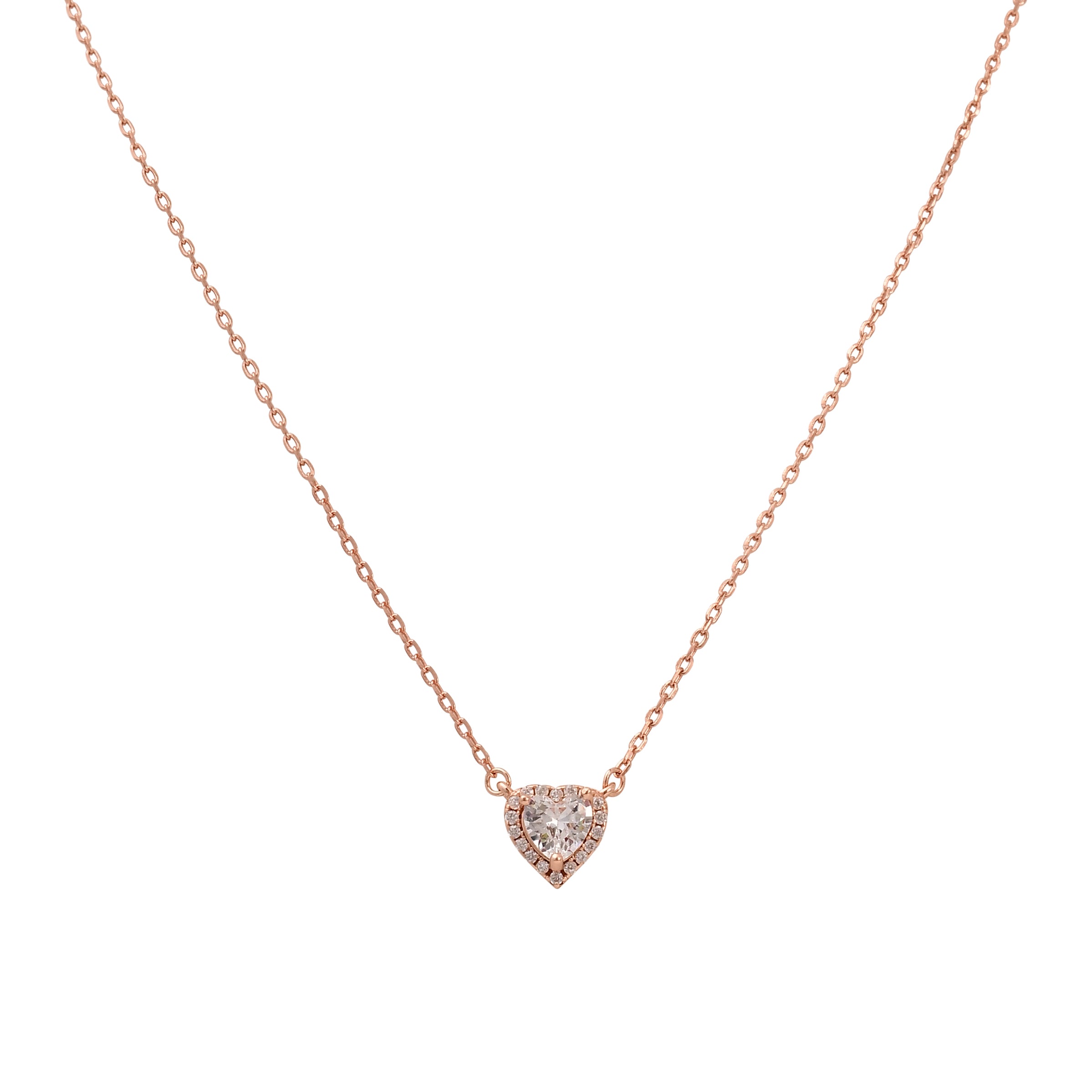 שרשרת רוזגולד לב משובץ