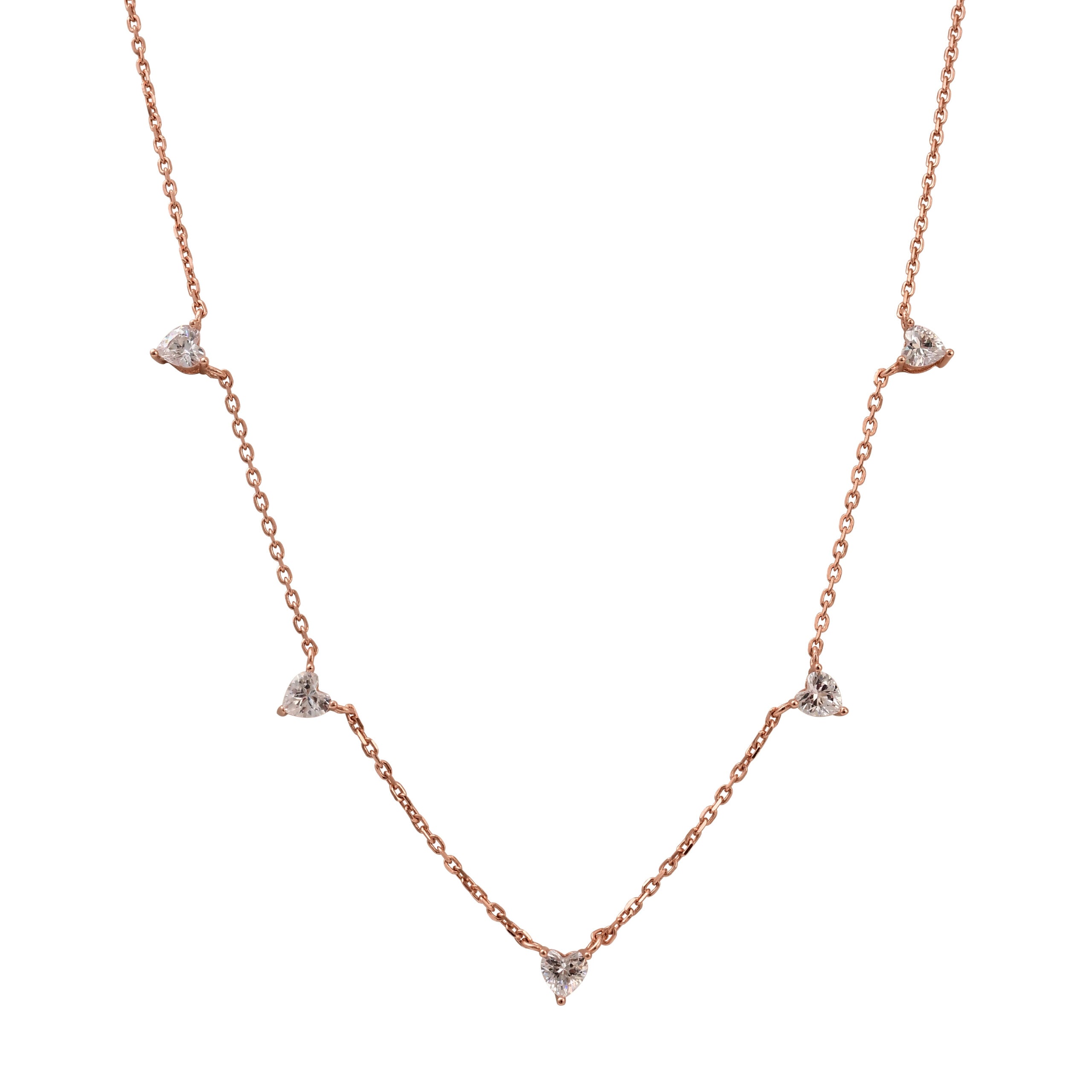 שרשרת רוזגולד משובצת אבנים בצורת לב