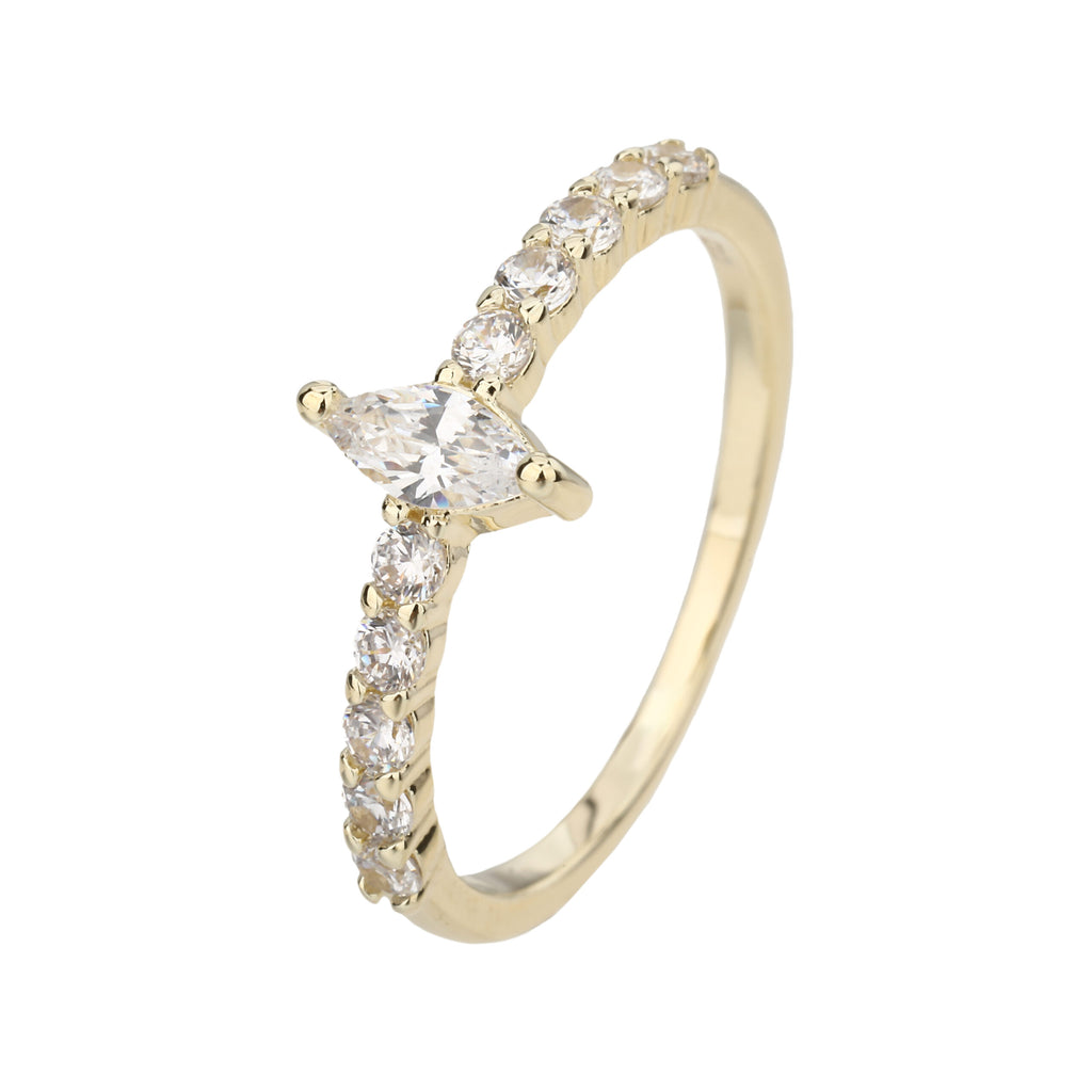 טבעת זהב אליפסה שטנה עם שיבוץ