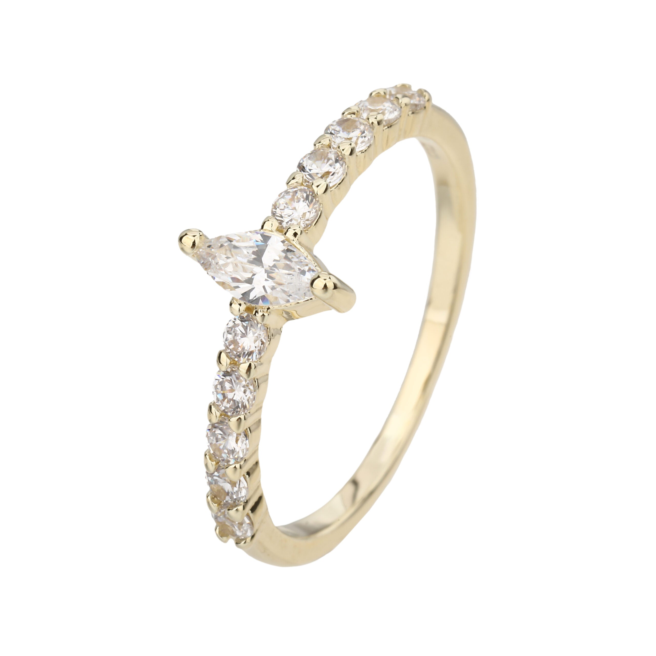 טבעת זהב אליפסה שטנה עם שיבוץ