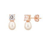 עגיל רוזגולד צמוד משובץ עם פנינה