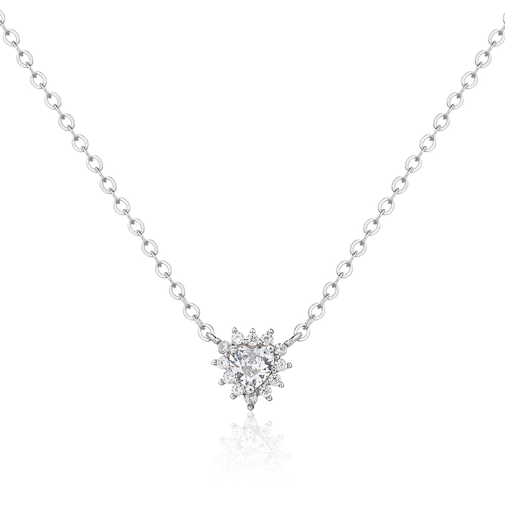 שרשרת כסף לב עם שיבוץ מסביב