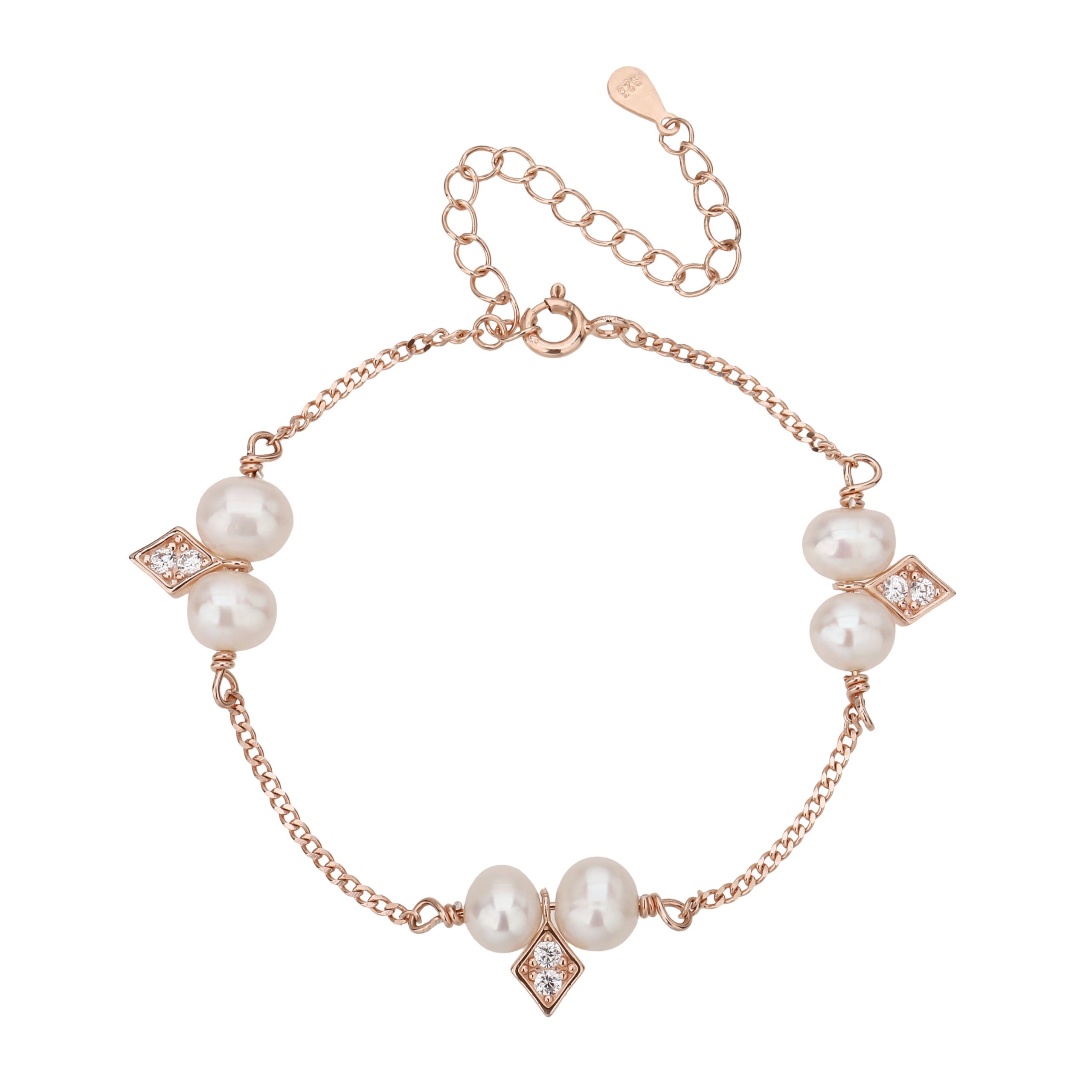 צמיד רוזגולד משובץ עם אבנים ופנינים