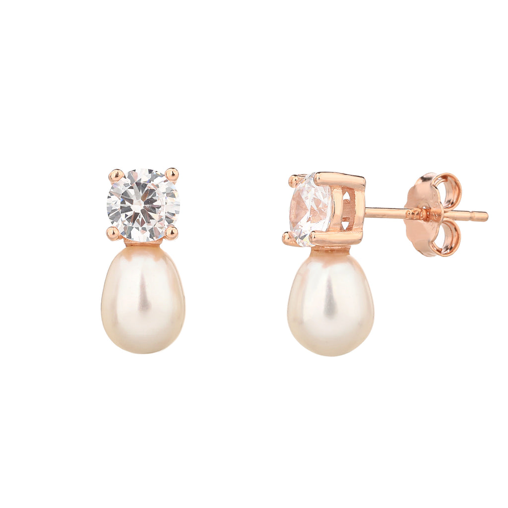 עגיל רוזגולד צמוד משובץ עם פנינה