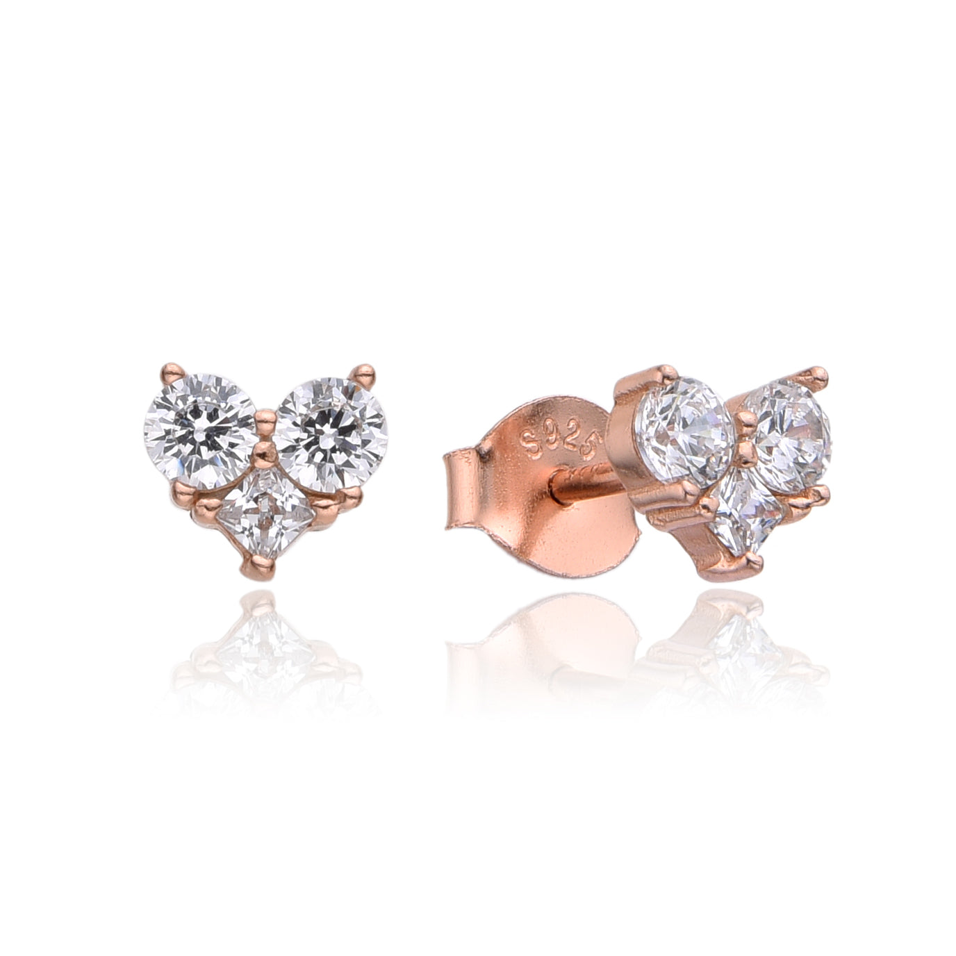 עגיל רוזגולד צורת לב עם אבנים