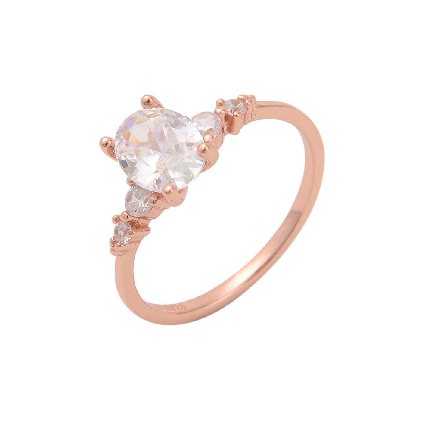 טבעת רוזגולד אליפסה קטנה משובצת