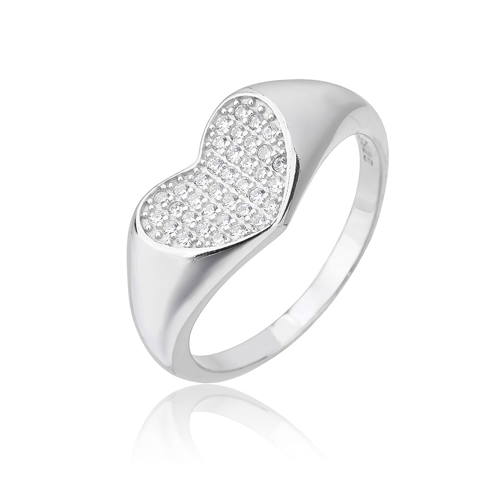 טבעת לב כסף משובצת