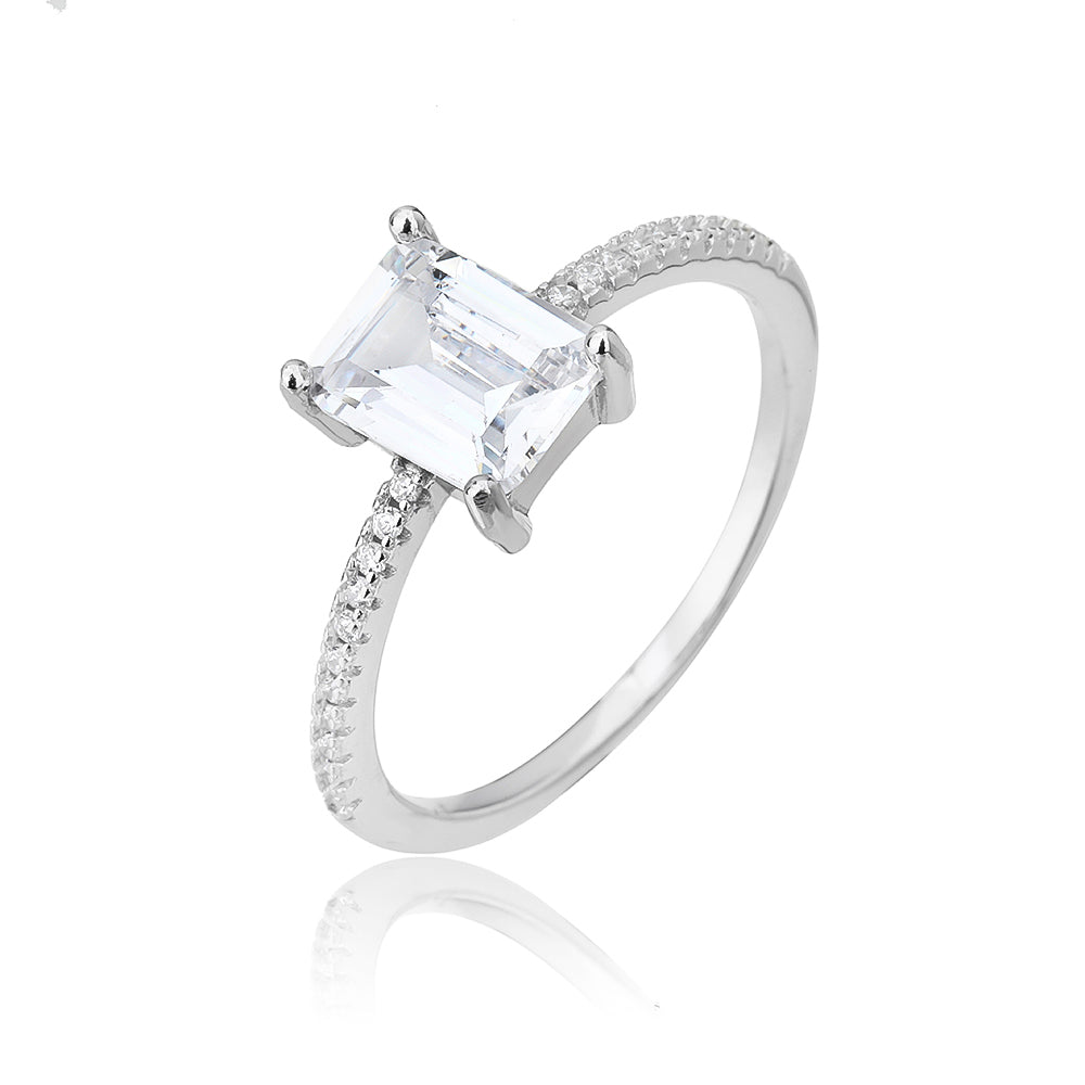 טבעת כסף אבן מרובעת גדולה משובצת