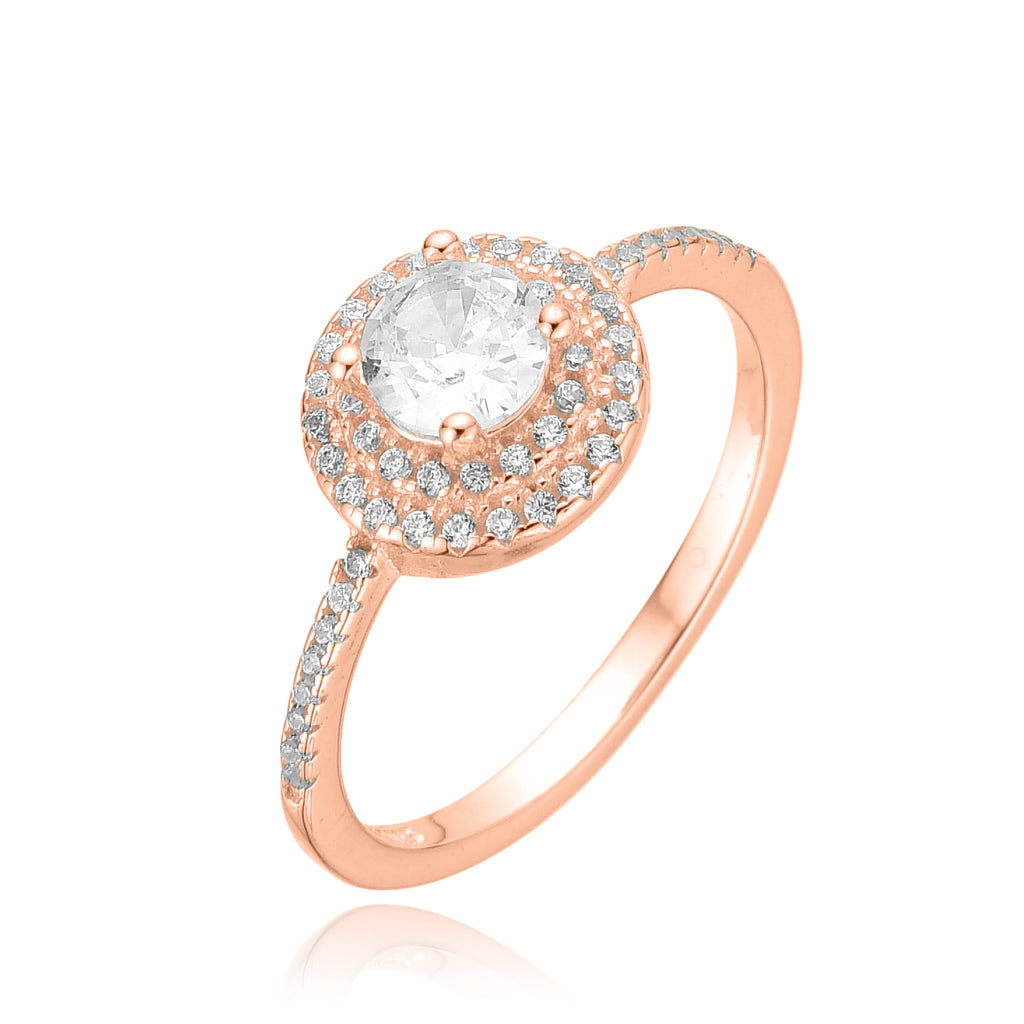 טבעת רוזגולד אבן מרכזית ושיבוץ מסביב