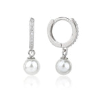 עגיל כסף משובץ עם פנינה עגולה