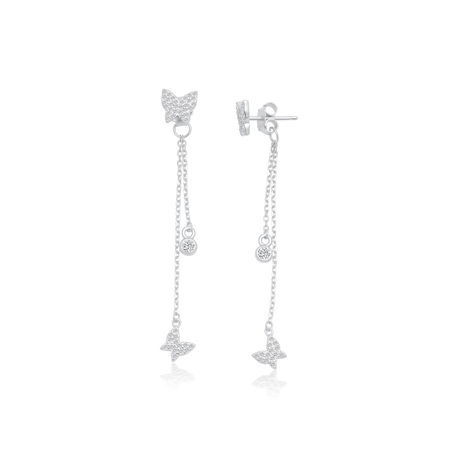 עגיל כסף שרשרת עם פרפרים