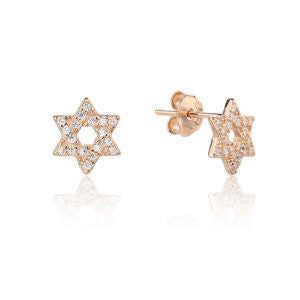 עגיל רוזגולד מגן דוד משובץ