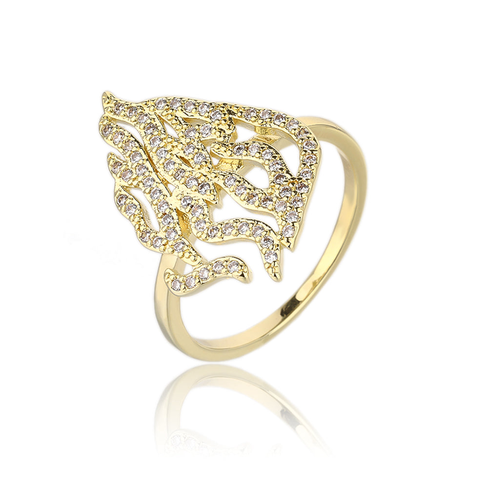 טבעת זהב להבה משובץ