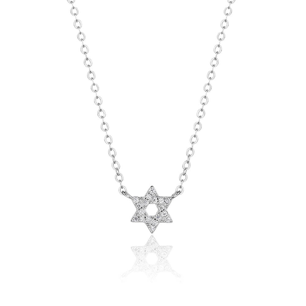 שרשרת מגן דוד כסף משובצת