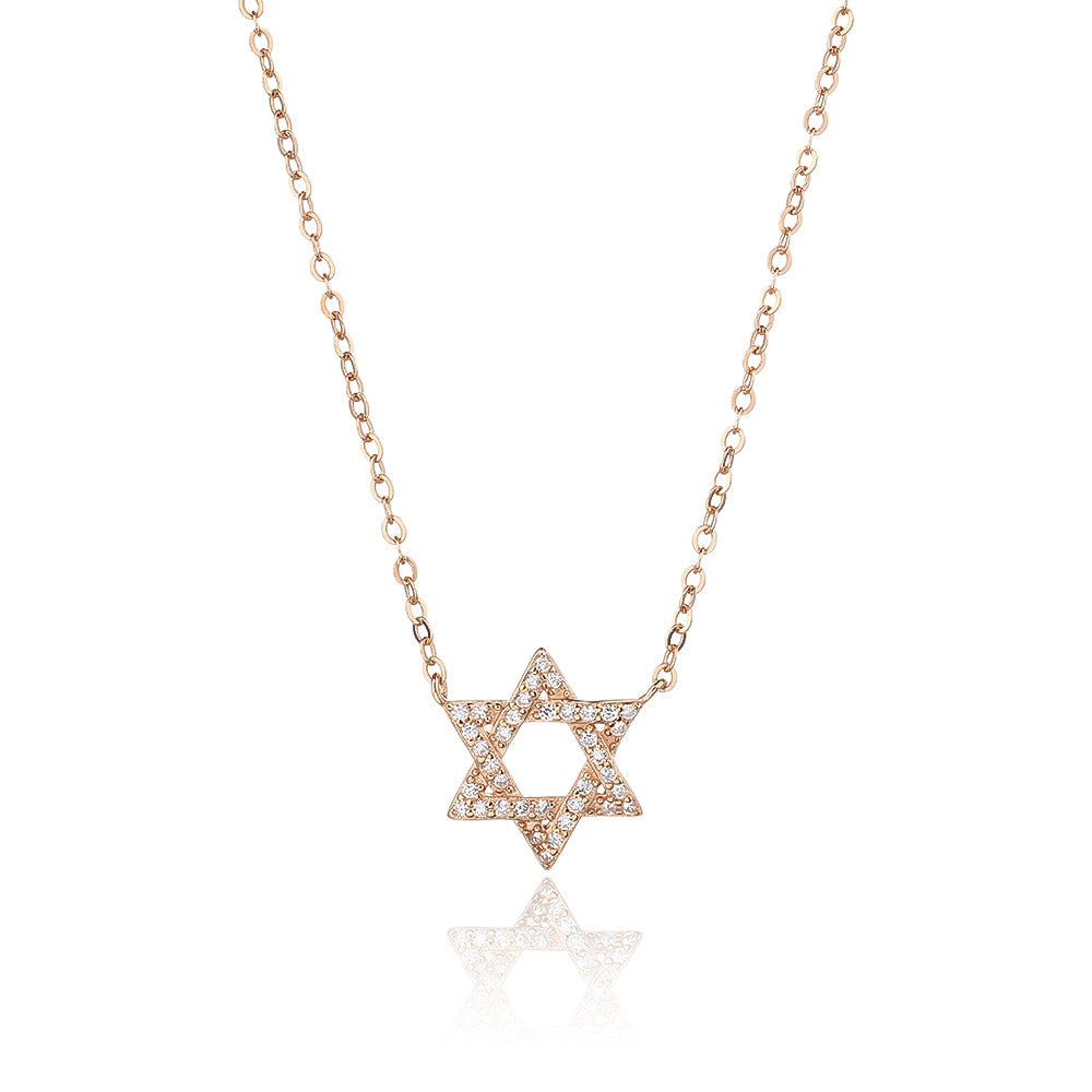 שרשרת מגן דוד רוזגולד משובצת