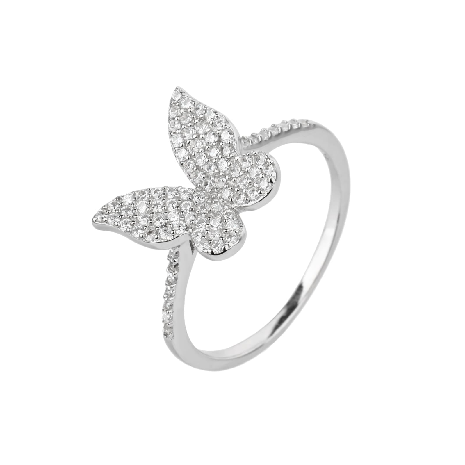 טבעת פרפר כסופה משובצת אבנים