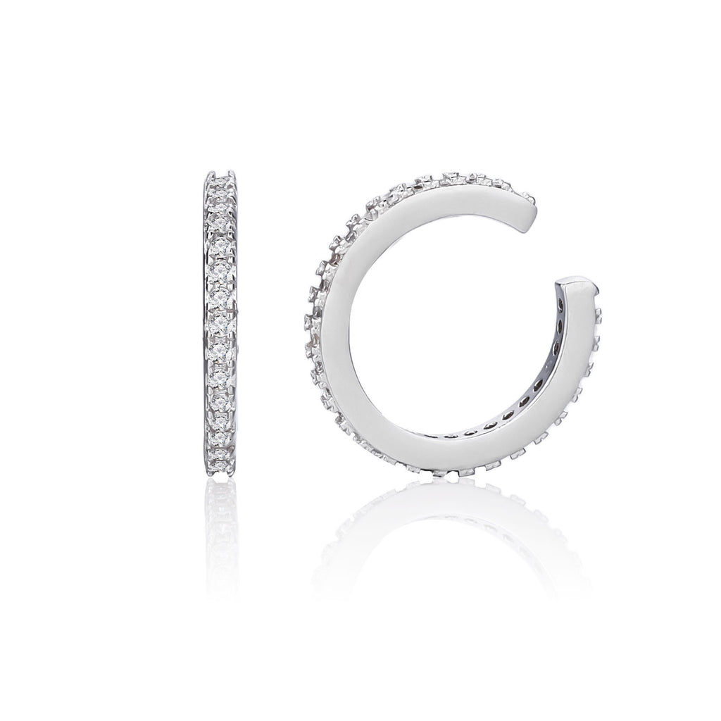 עגיל כסף צמוד מעוגל משובץ