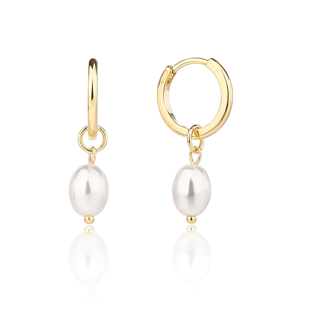 עגיל זהב עם פנינה תלויה