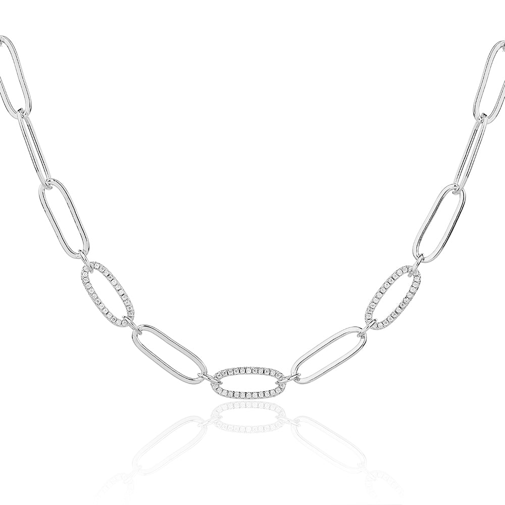 שרשרת כסף חוליות משובצת