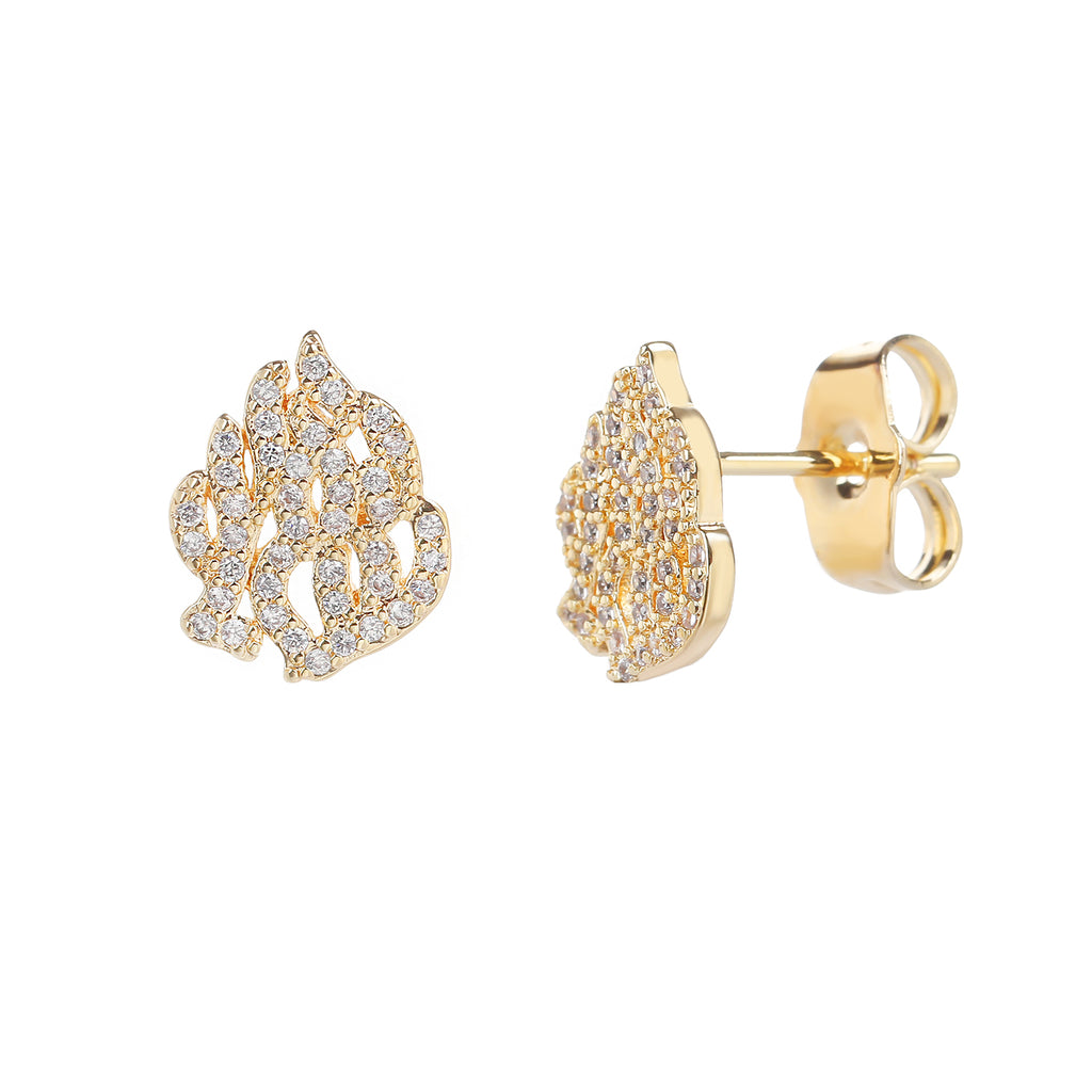 עגיל זהב להבה משובץ