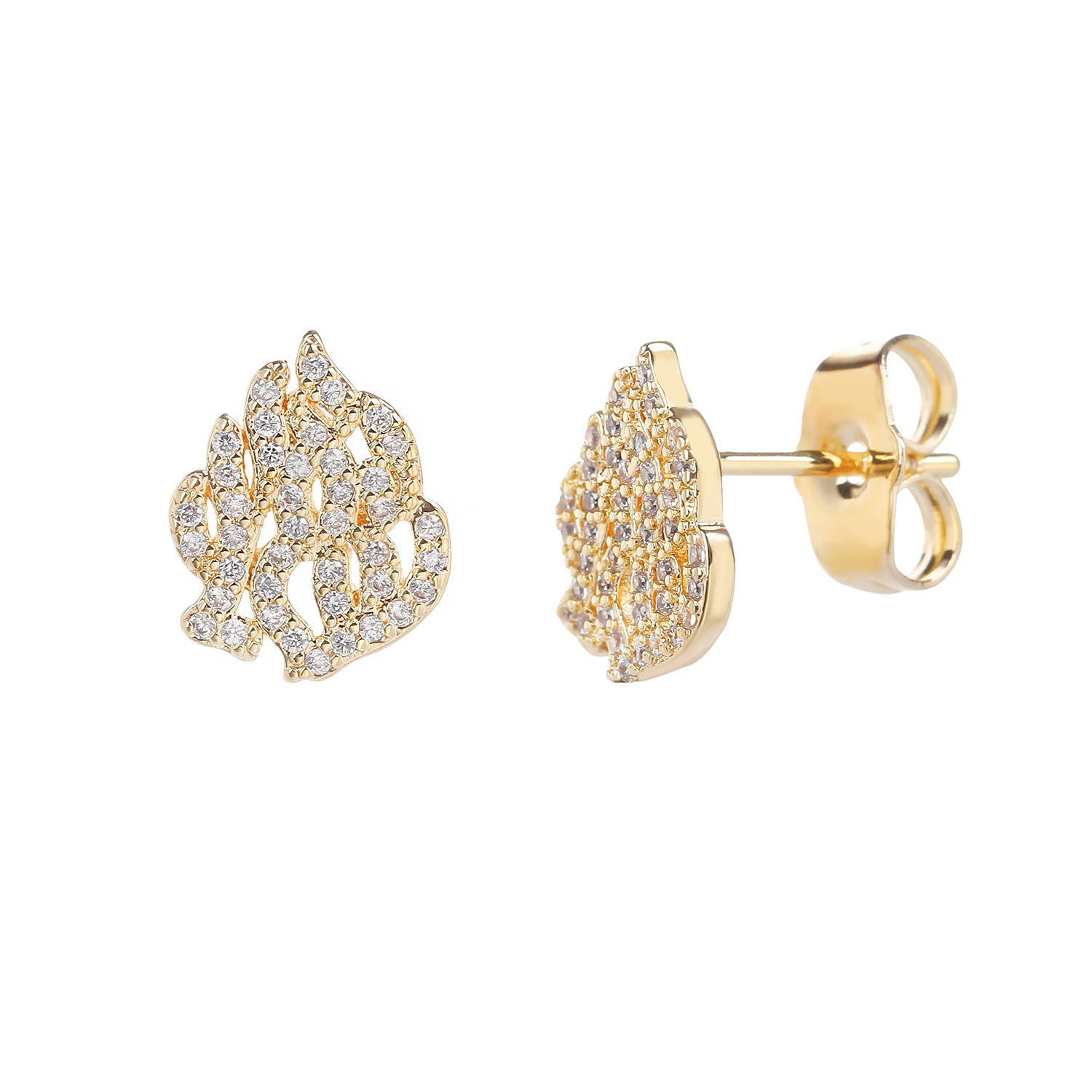 עגיל זהב להבה משובץ