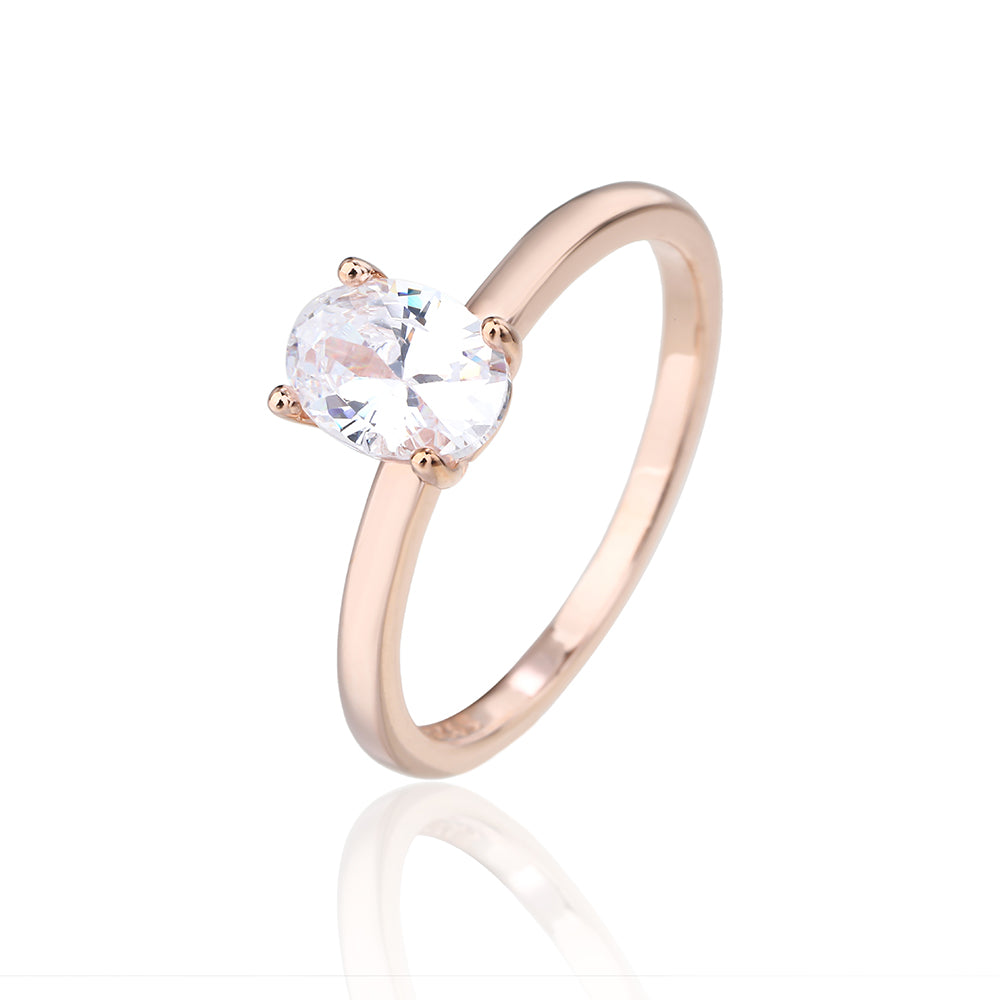 טבעת רוזגולד חלקה אבן אליפסה