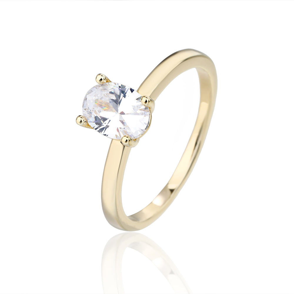 טבעת זהב חלקה אבן אליפסה