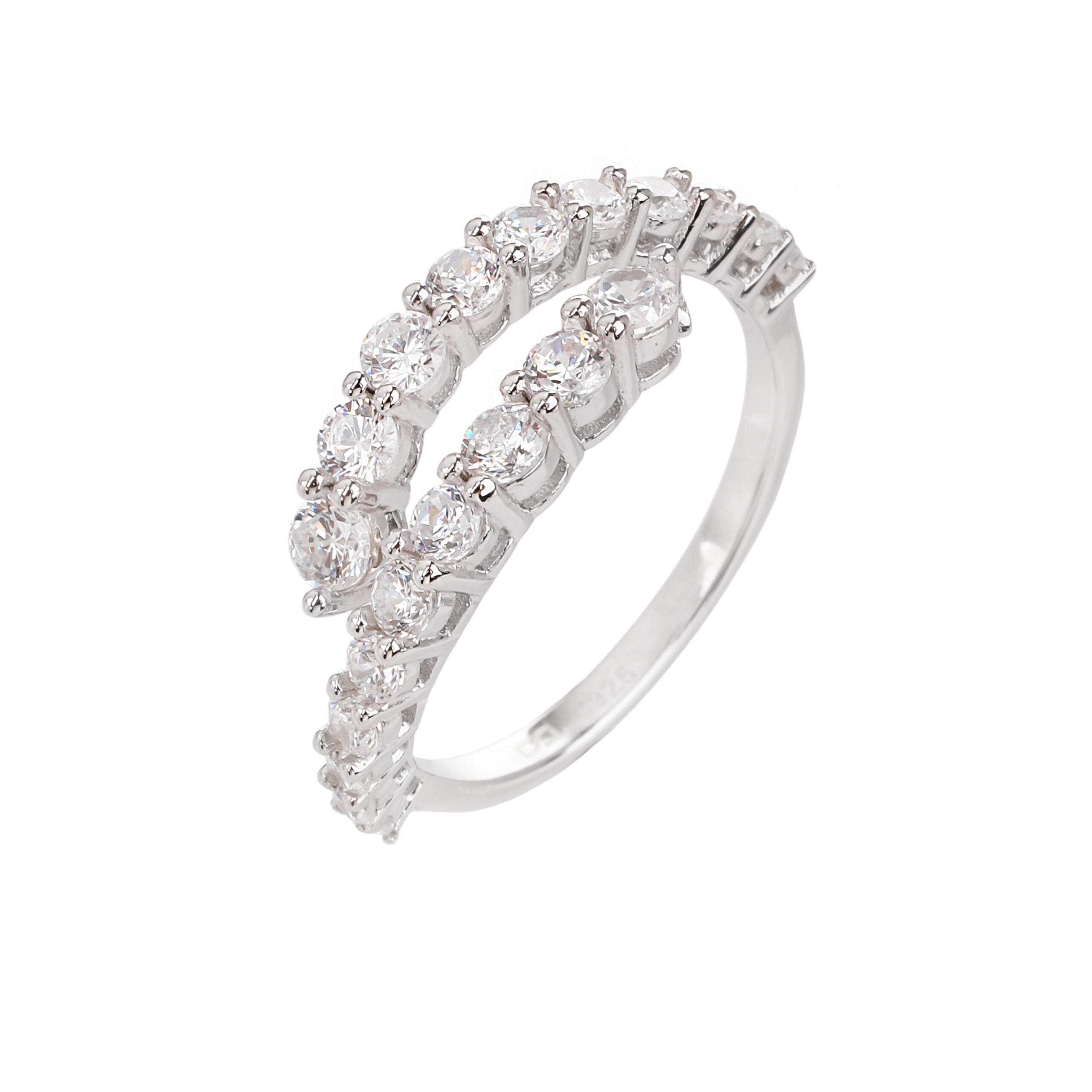 טבעת כסף שתי שורות משובצות