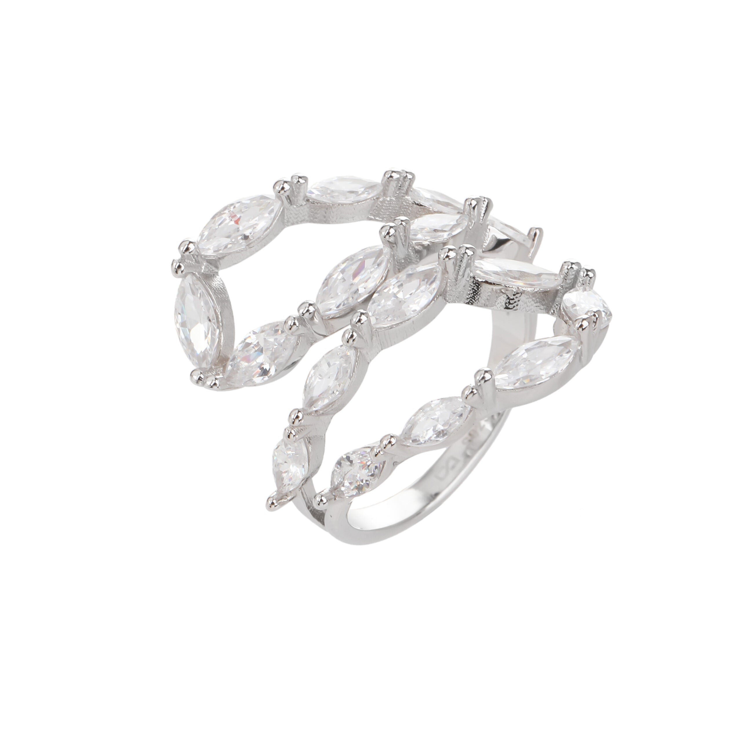 טבעת כסף ארבע שורות משובצת