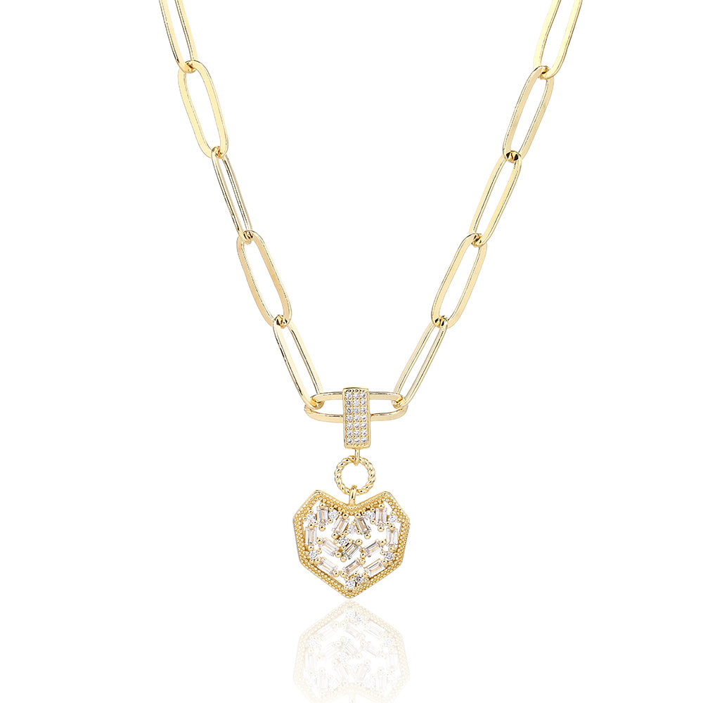 שרשרת זהב  לב עם אבן