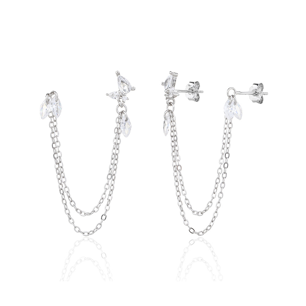 עגיל כסף שרשרת עם אבנים קטנות