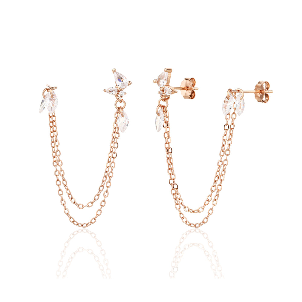 עגיל רוזגולד שרשרת עם אבנים קטנות