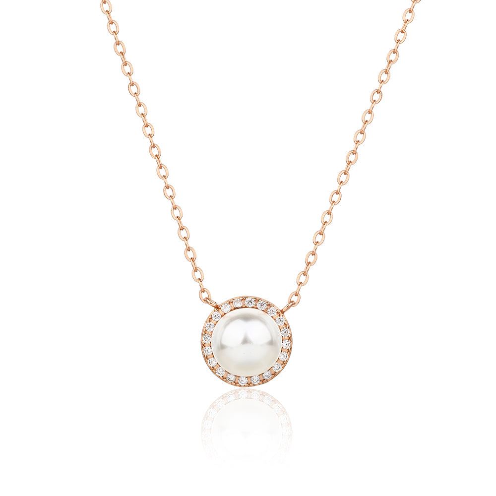 שרשרת רוזגולד משובץ פנינה