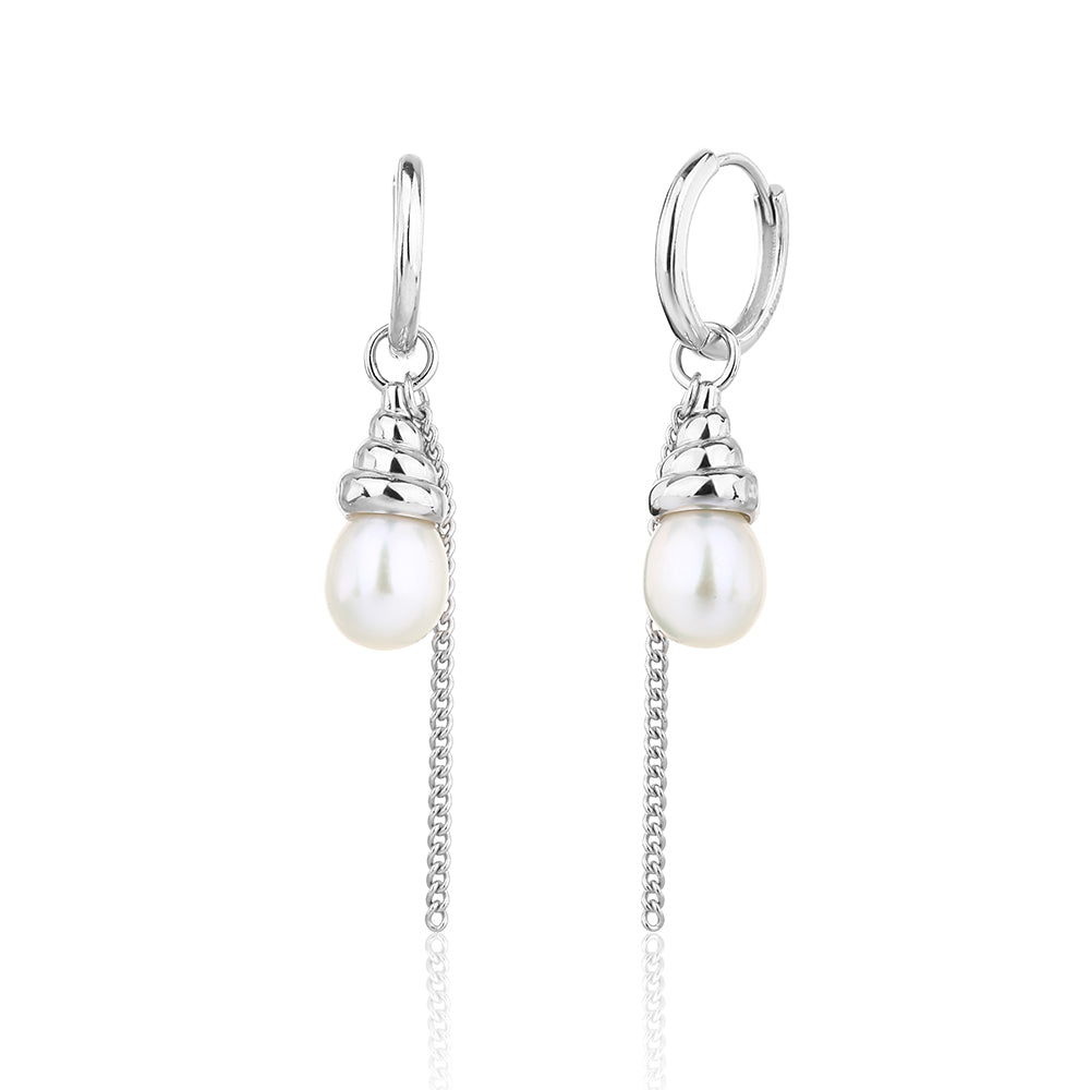 עגיל כסף עם פנינה תלויה