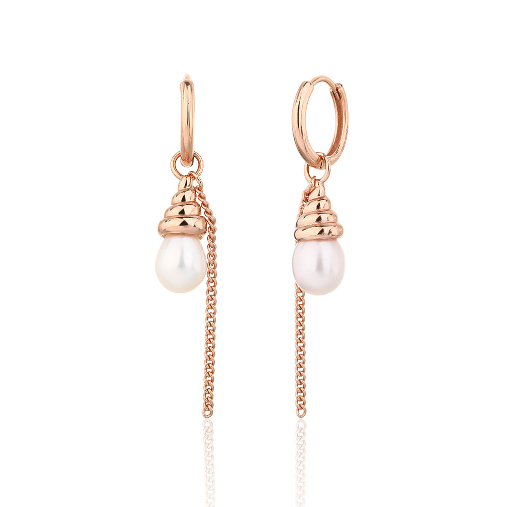 עגיל רוזגולד עם פנינה תלויה