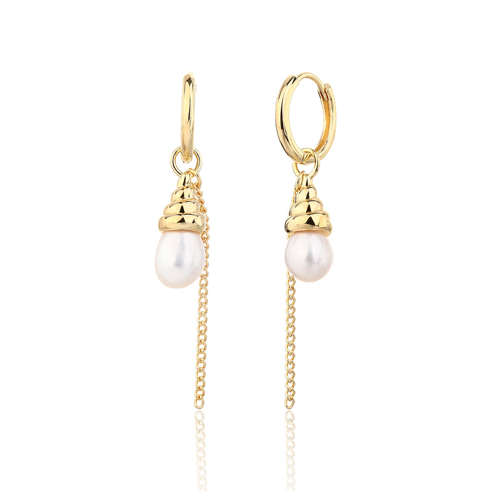 עגיל זהב עם פנינה תלויה