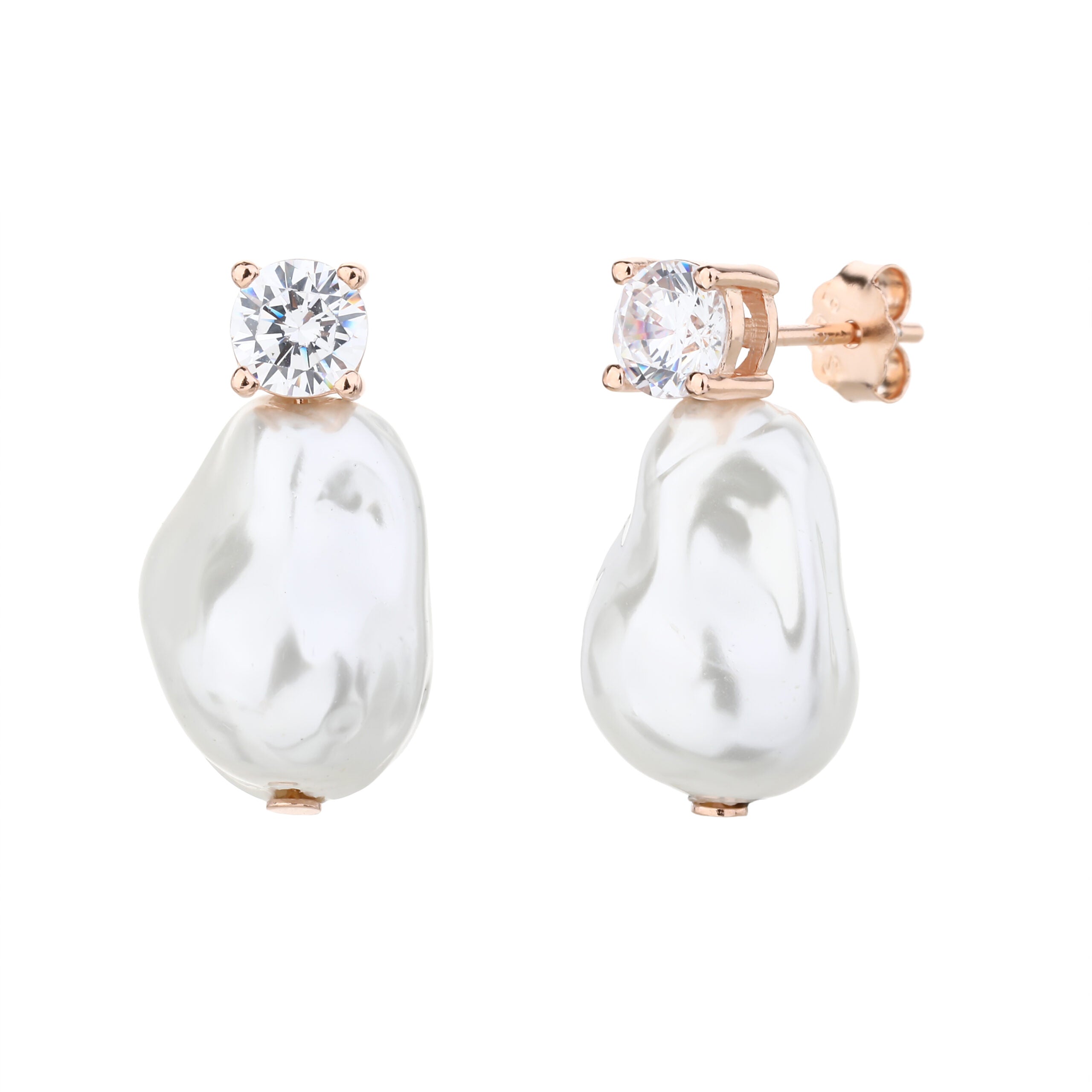 עגיל רוזגולד צמוד עם פנינה