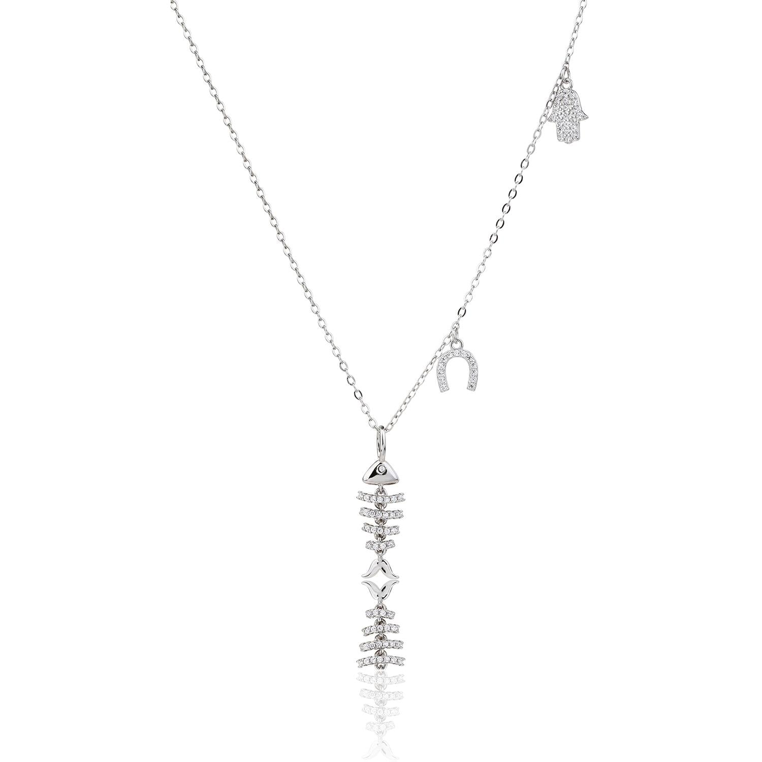 שרשרת כסף דג עם חמסה